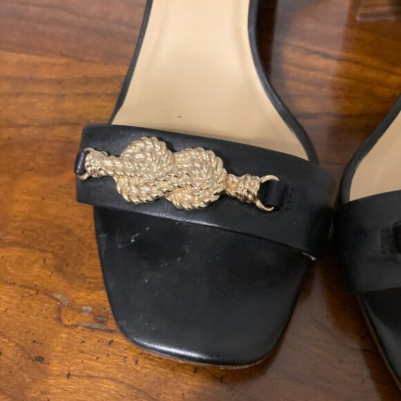 Talbots Black Kitten Heel Jewel Women Size 9 Open Toe Buckle Strap Rope Knot - Picture 2 of 11